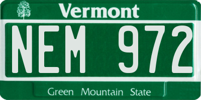 VT license plate NEM972
