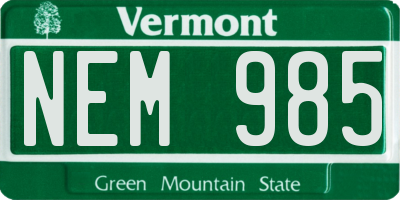 VT license plate NEM985