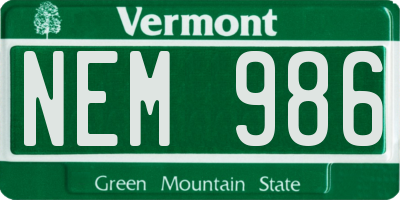 VT license plate NEM986
