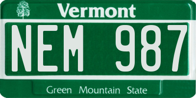 VT license plate NEM987