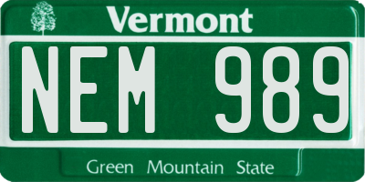 VT license plate NEM989