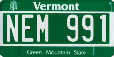 VT license plate NEM991