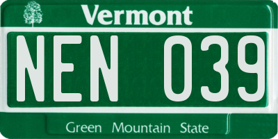 VT license plate NEN039