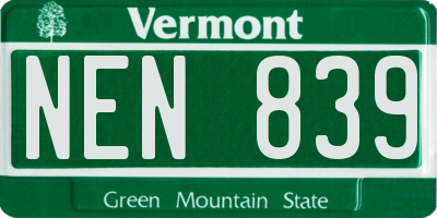 VT license plate NEN839