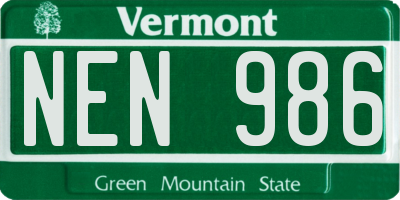 VT license plate NEN986