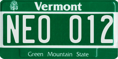 VT license plate NEO012