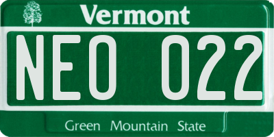 VT license plate NEO022