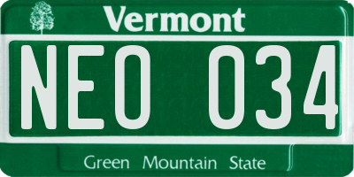 VT license plate NEO034