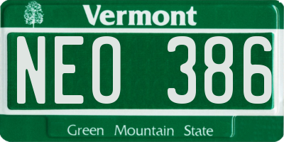 VT license plate NEO386
