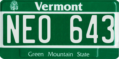 VT license plate NEO643