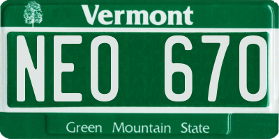 VT license plate NEO670