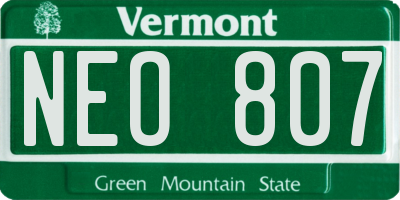 VT license plate NEO807