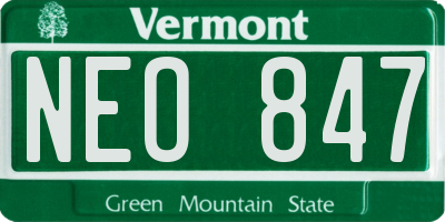 VT license plate NEO847