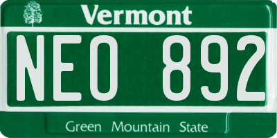 VT license plate NEO892