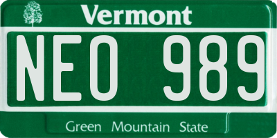 VT license plate NEO989