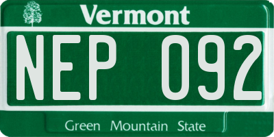 VT license plate NEP092