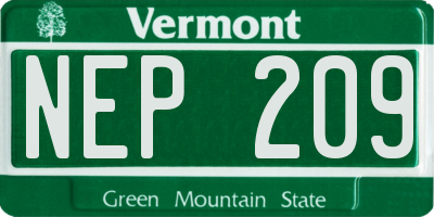 VT license plate NEP209