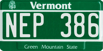 VT license plate NEP386