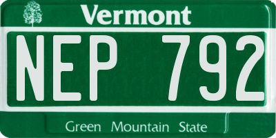 VT license plate NEP792