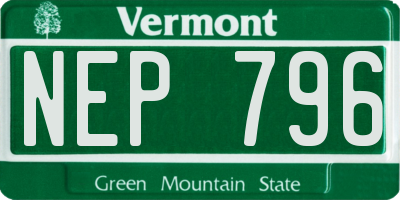 VT license plate NEP796
