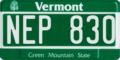 VT license plate NEP830