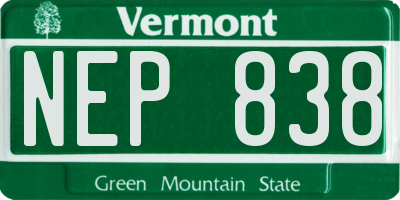 VT license plate NEP838