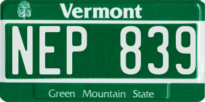VT license plate NEP839