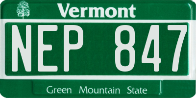 VT license plate NEP847