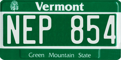 VT license plate NEP854