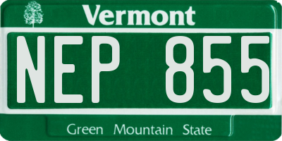 VT license plate NEP855