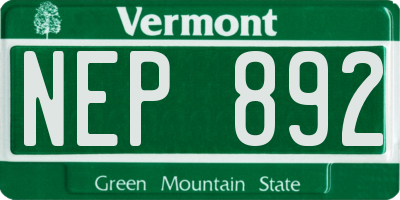 VT license plate NEP892