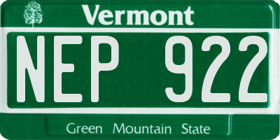 VT license plate NEP922