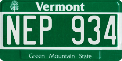 VT license plate NEP934