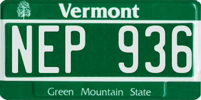 VT license plate NEP936