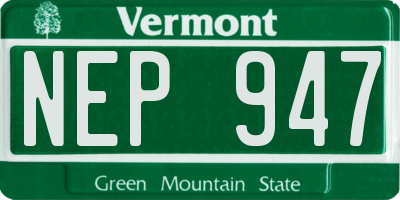 VT license plate NEP947