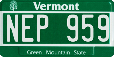 VT license plate NEP959