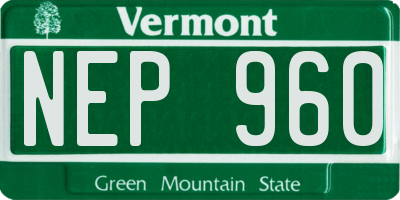 VT license plate NEP960