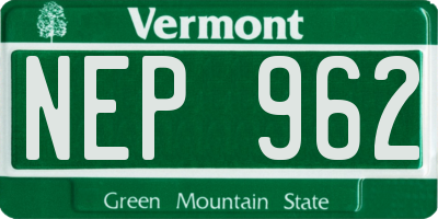 VT license plate NEP962