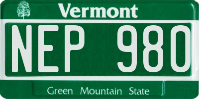 VT license plate NEP980