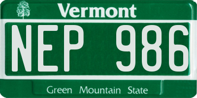 VT license plate NEP986