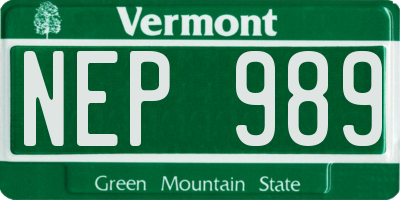 VT license plate NEP989