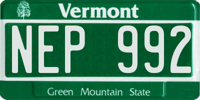VT license plate NEP992