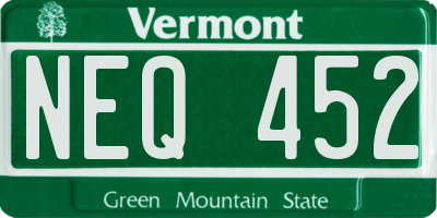 VT license plate NEQ452
