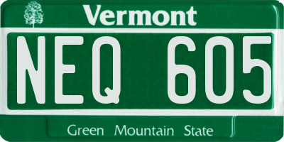 VT license plate NEQ605