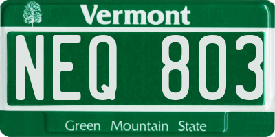 VT license plate NEQ803