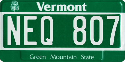 VT license plate NEQ807