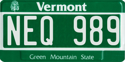 VT license plate NEQ989