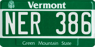 VT license plate NER386