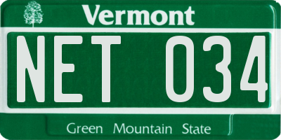 VT license plate NET034