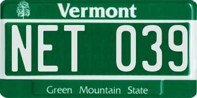 VT license plate NET039